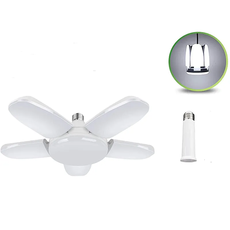 Main Power LED Bulb Ceiling Plastic Garage Light Foldable Fan 5 Panel Adjustable for Basement Garage