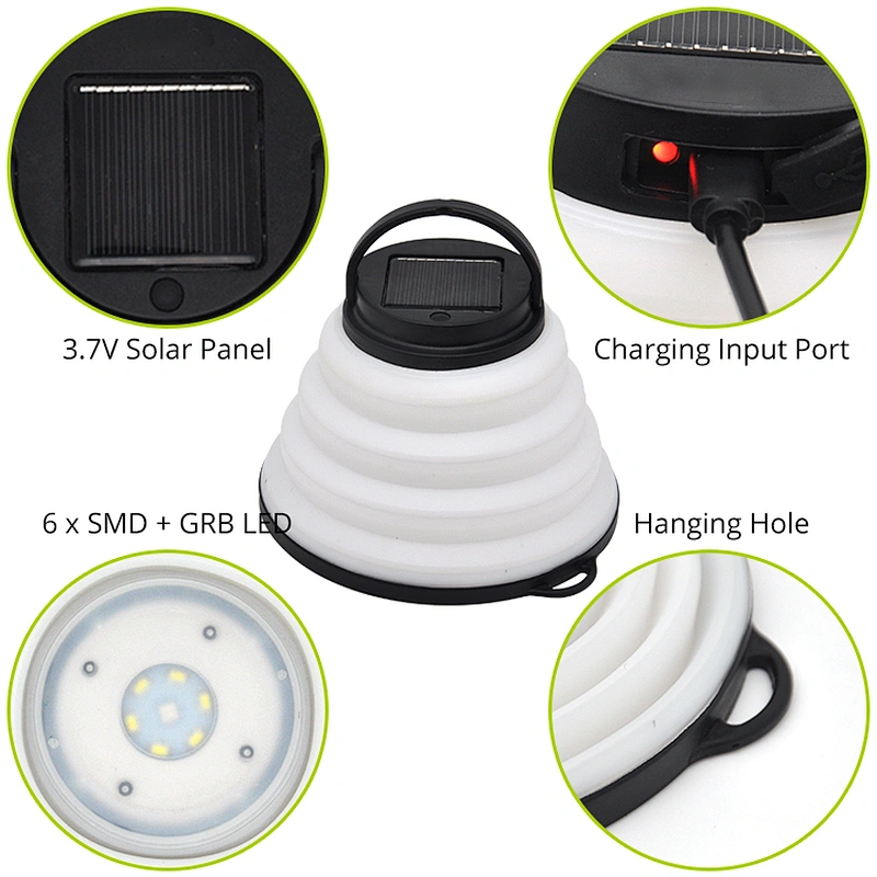 Fishing Camping Solar Lanterns Rechargeable Color LED Camping Light Extendable