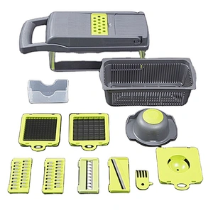 manual kitchen tool set plastic french fries garlic onion vegetable chopper cutter slicer with drain basket