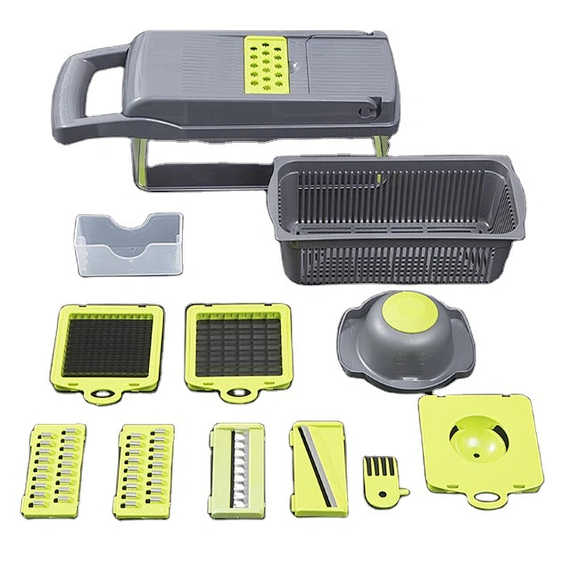 manual kitchen tool set plastic french fries garlic onion vegetable chopper cutter slicer with drain basket