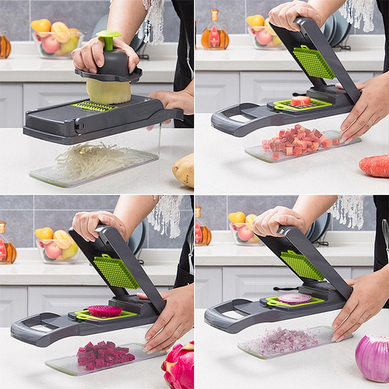 manual kitchen tool set plastic french fries garlic onion vegetable chopper cutter slicer with drain basket