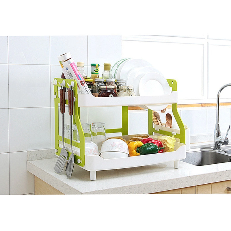 2 tier kitchen plastic cabinet dish drying drainer plate drain rack dish bowl sink racks and holders