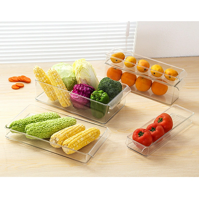 clear stackable plastic kitchen fridge storage organizer drawer box refrigerator food container boxes bins rack with Handles