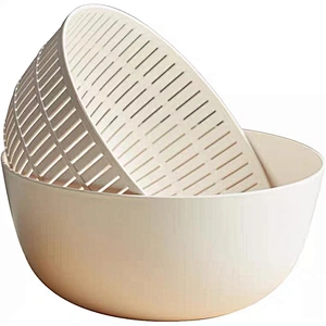 Wholesale multi-function Double Layered Rotatable plastic kitchen food storage vegetable drain basket wash water filter bowl