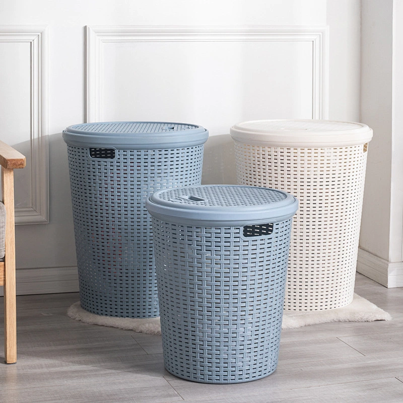 houseware bath round plastic organizer container dirty laundry basket with lid for storage