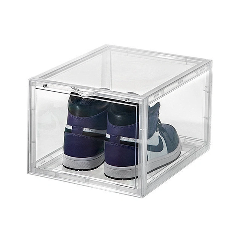 wholesale drawer type Steady Stackable custom logo drop front or Side Open clear giant magnetic Nike shoe box organizer plastic