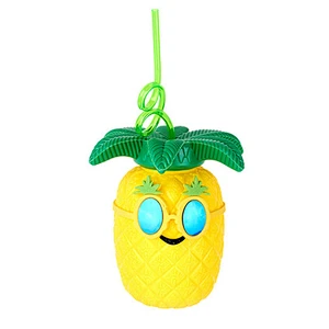 Wholesale custom party gift Plastic Tumbler cute pineapple shape fruits beer cup with straws for package juice water bottles