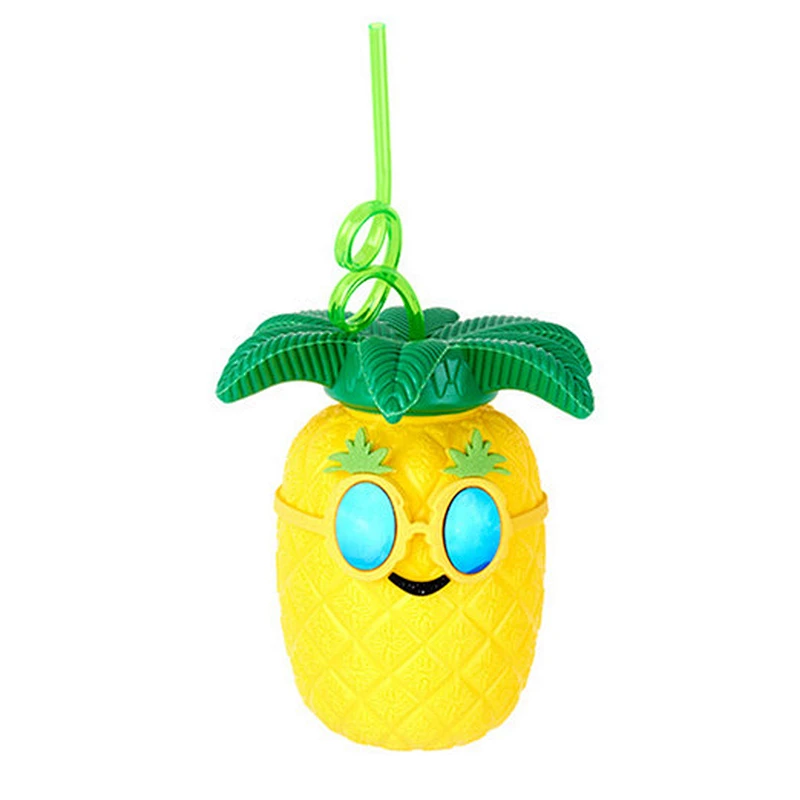 Wholesale custom party gift Plastic Tumbler cute pineapple shape fruits beer cup with straws for package juice water bottles