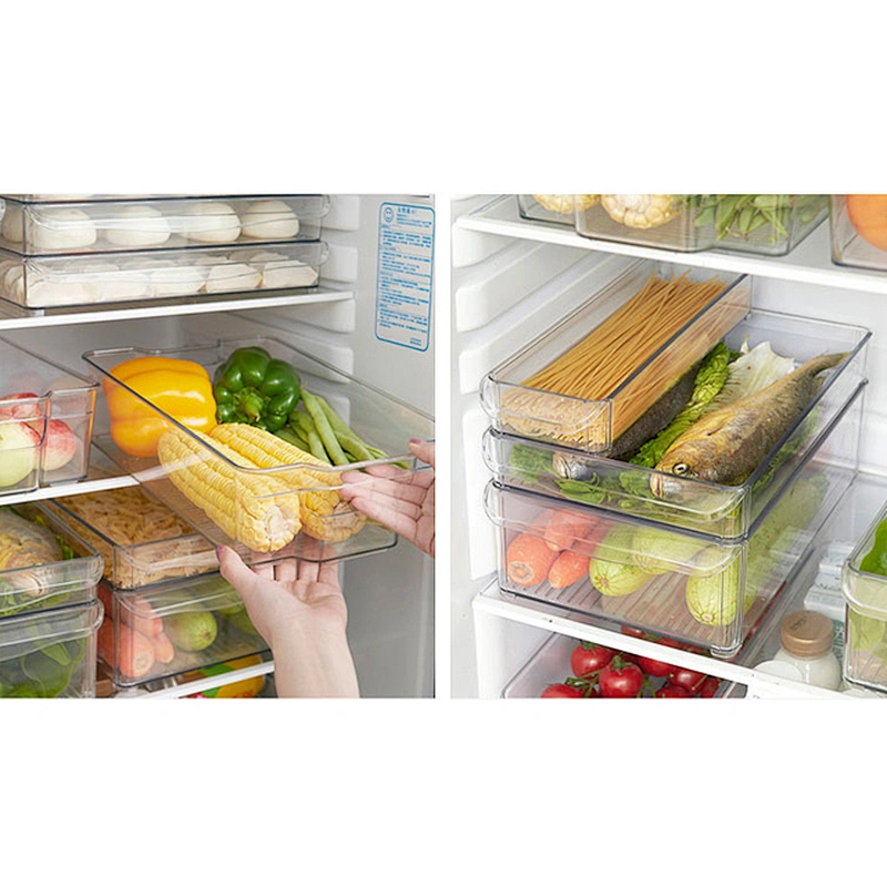 clear stackable plastic kitchen fridge storage organizer drawer box refrigerator food container boxes bins rack with Handles
