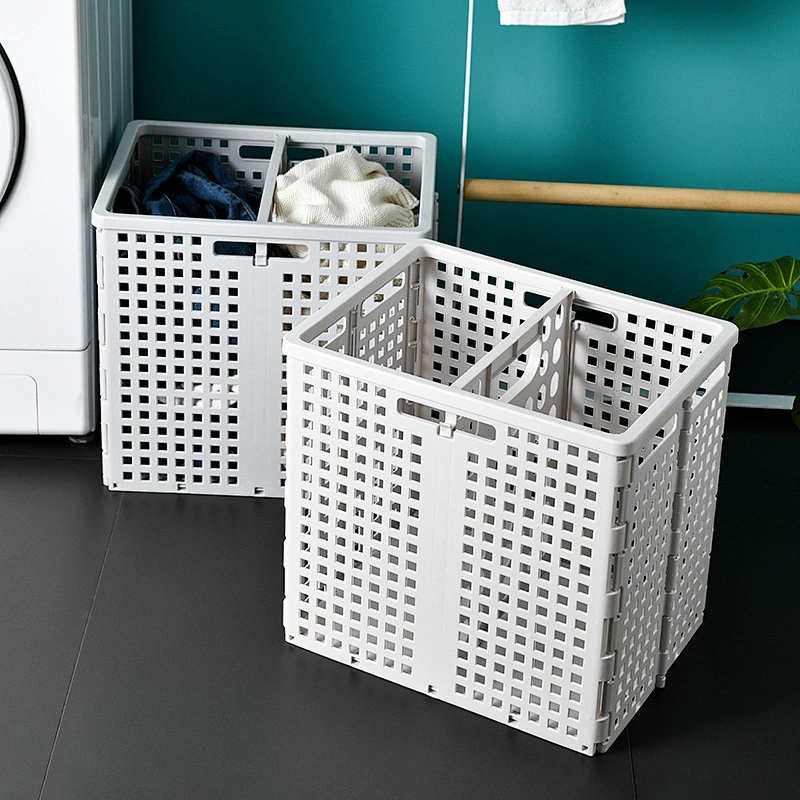 bathroom collapsible folding kids plastic dirty laundry storage basket foldable with divider