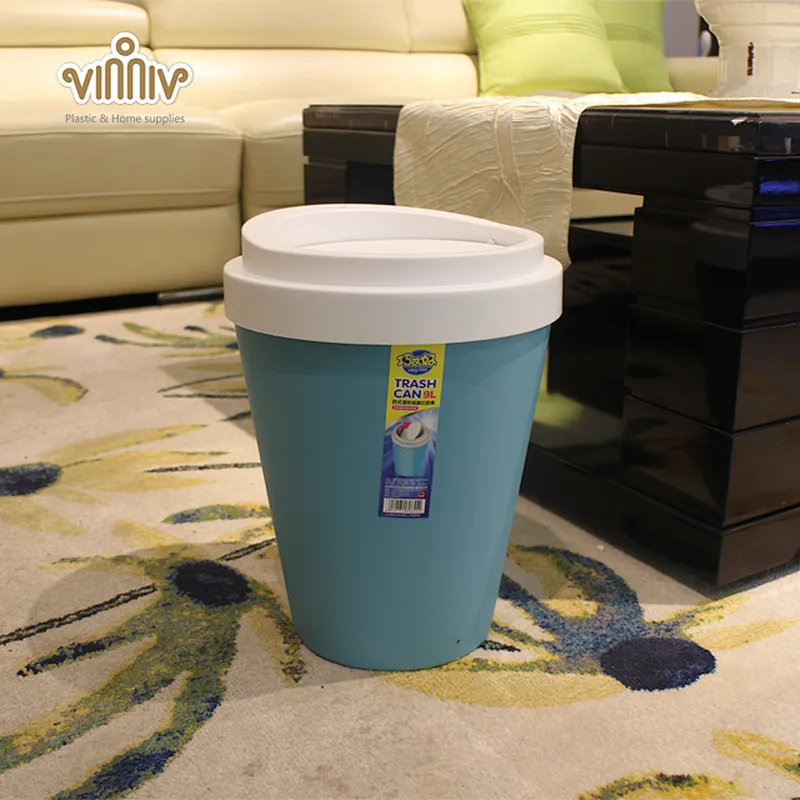 9L cup-shaped plastic trash can with flip lid