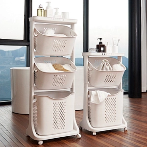 2 tier plastic bathroom storage shelves stacking basket laundry racks