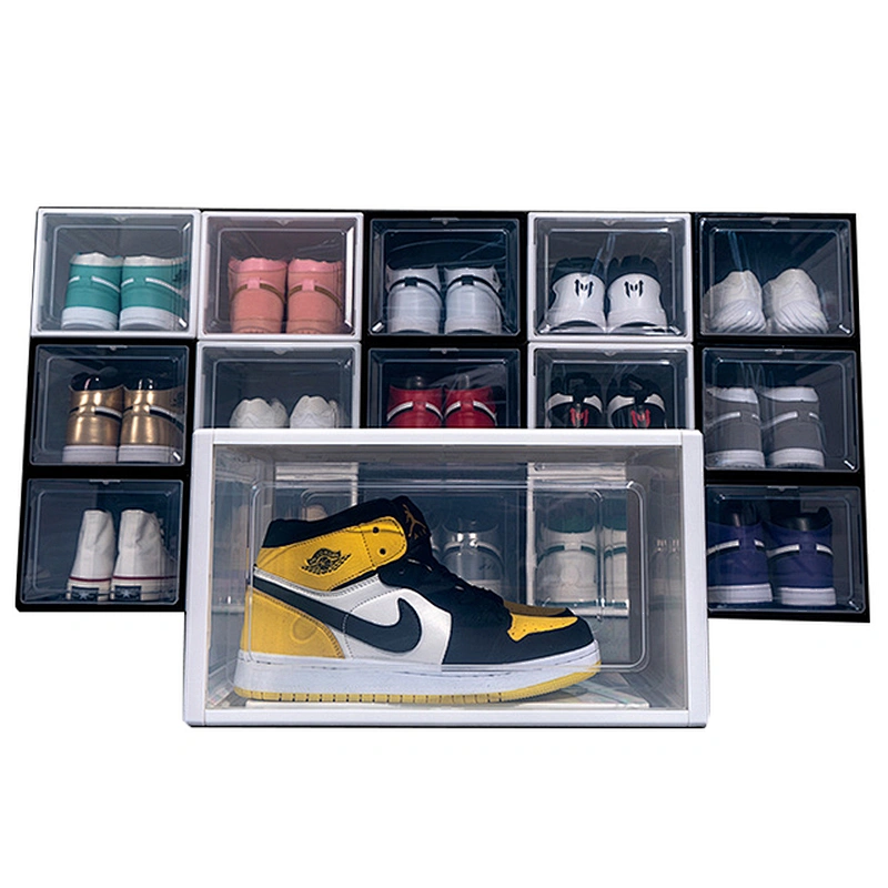 plastic transparent custom display sliding sneakers shoes box carton magnetic with custom logo rack organizer stackable