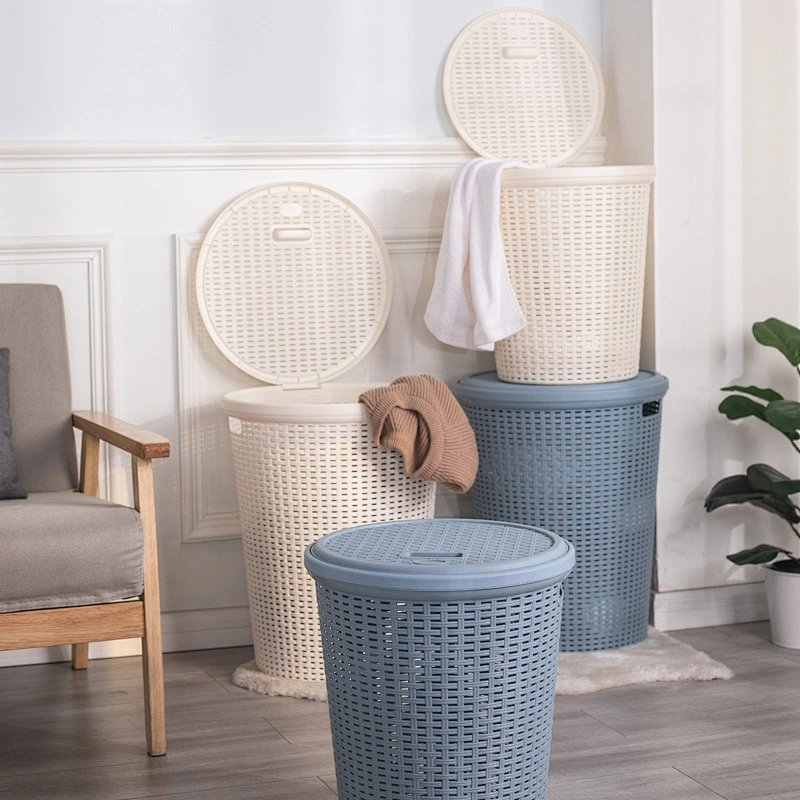 houseware bath round plastic organizer container dirty laundry basket with lid for storage