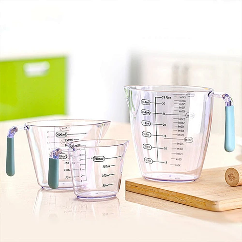 3 pcs High quality kitchen cook plastic PS measuring cup Jug set with purple rubber soft handle for baking measurement