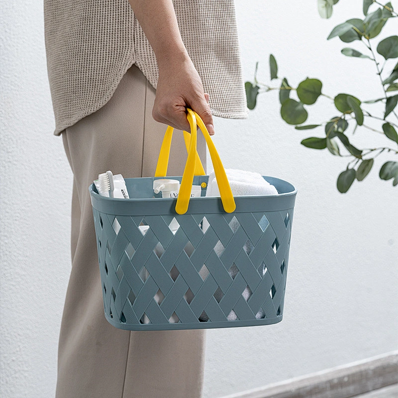 New design Cute bath plastic picnic storage wicker rattan mesh small bathroom basket organizer with handle for gifts