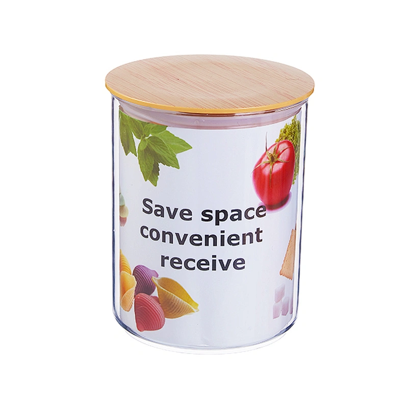 Round Easy food lock honey candy eco friendly air tight jar with wood grain lid packaging jars plastic Canister