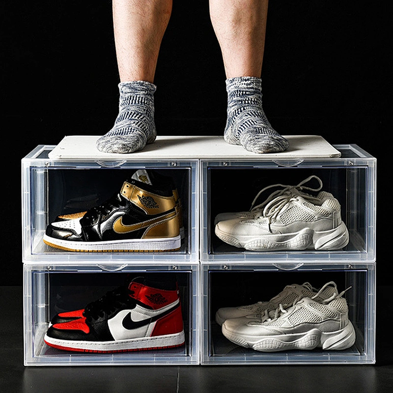 Plastic luxury magnetic nike sneakers drawer shoe box acrylic carton storage display case holder organizer transparent