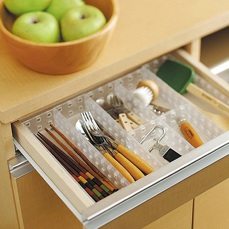 Carved Plastic Drawer Organizer Dividers for Bathroom Cosmetic Makeup and Kitchen Silverware Cutlery Utensil Tool Box