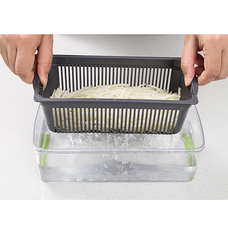 manual kitchen tool set plastic french fries garlic onion vegetable chopper cutter slicer with drain basket