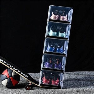sliding folding transparent empty sneakers shoes box packaging display case plastic cardboard