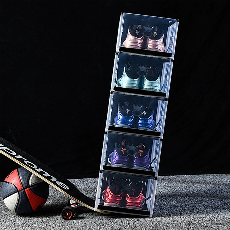 sliding folding transparent empty sneakers shoes box packaging display case plastic cardboard