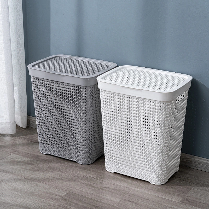 Amazon hot sell bathroom eco friendly cheap plastic storage container baskets with lids and handles home wholesale