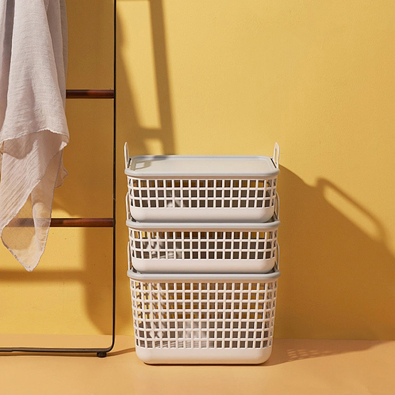 plastic laundry bathroom hanging baskets clothes storage box with lid handle