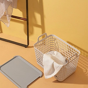 plastic laundry bathroom hanging baskets clothes storage box with lid handle