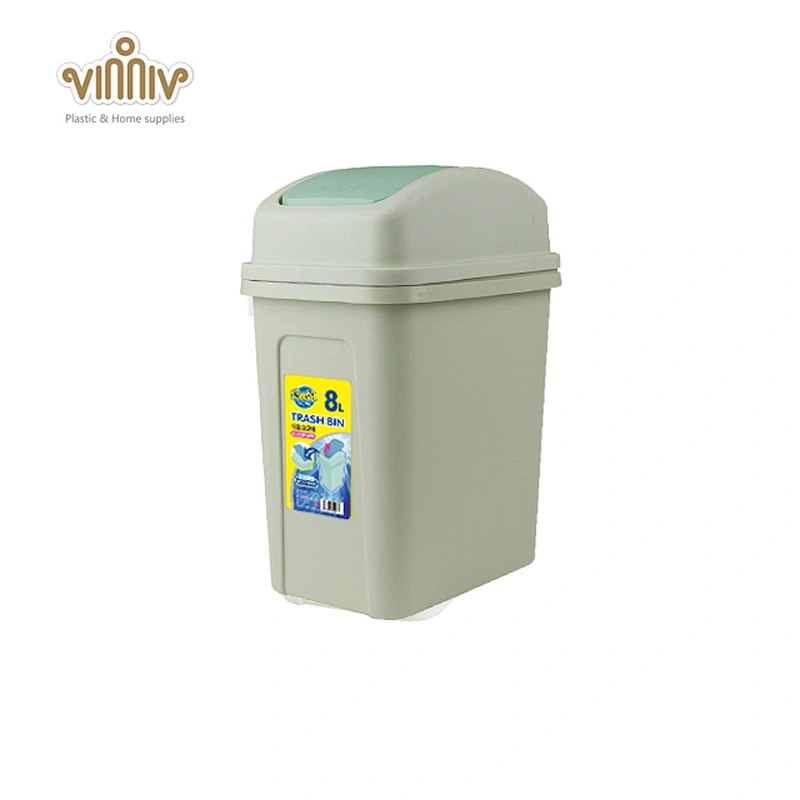 8L square swing cover plastic waste bin