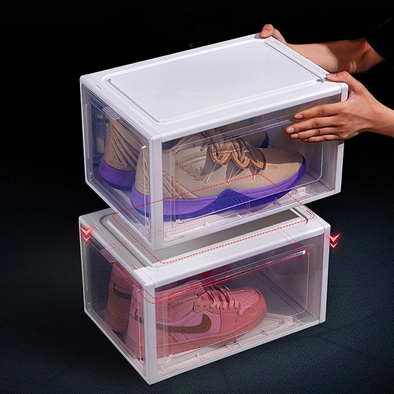 plastic transparent custom display sliding sneakers shoes box carton magnetic with custom logo rack organizer stackable