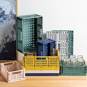 colorful custom plastic cheap mesh foldable storage basket folding pp container for toys home