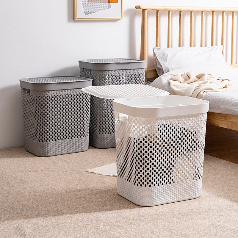 rectangle bath sundries round container handle plastic woven laundry washing basket with lids wholesale with handle