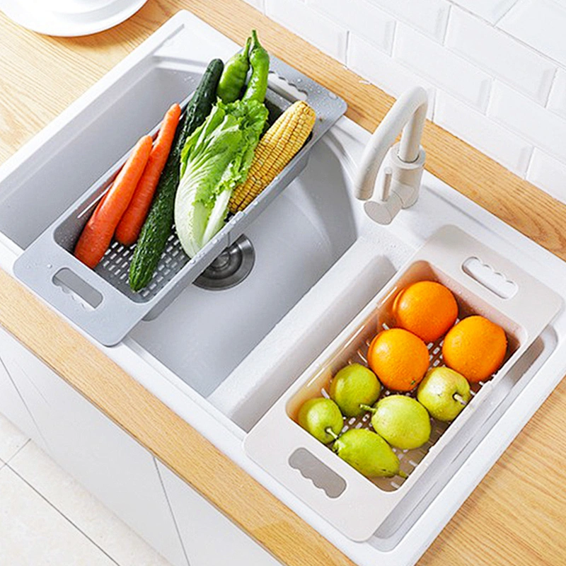 Kitchen Plastic Folding Retractable adjustment sink telescopic vegetable fruit washing storage basket drain basket