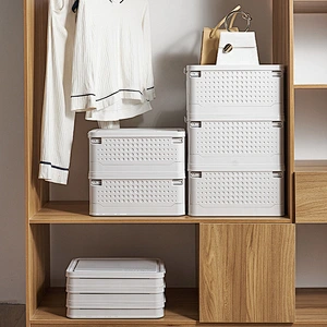 Amazon hot selling home storage organization stackable foldable plastic mesh box bins with lid