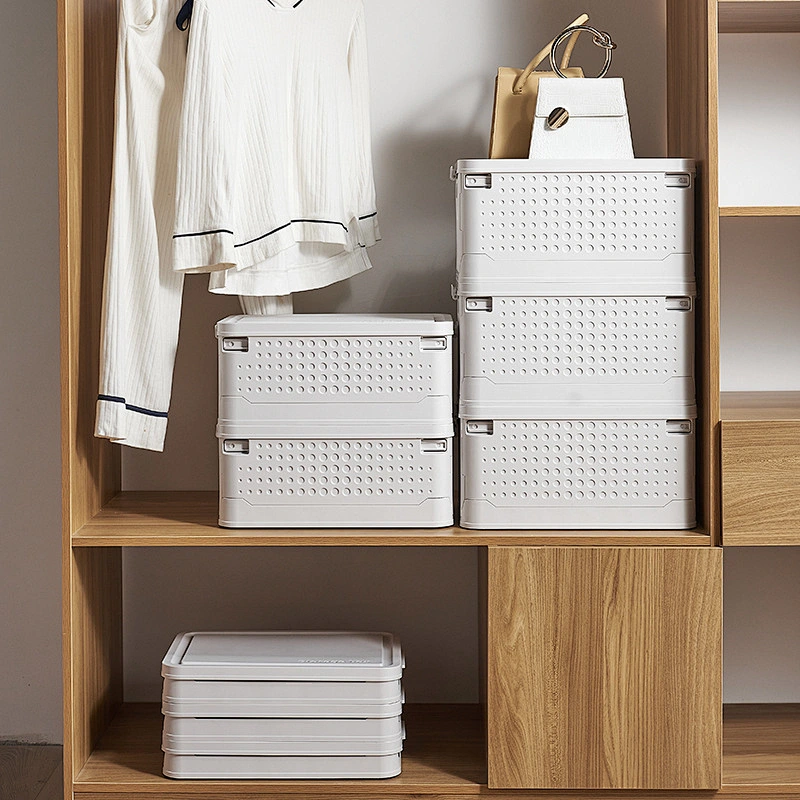Amazon hot selling home storage organization stackable foldable plastic mesh box bins with lid