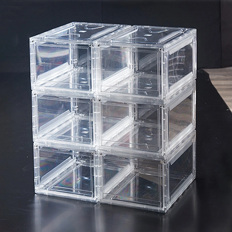 wholesale plastic custom clear stackable sneakers nike storage drop front display shoes box magnetic packaging case organizer
