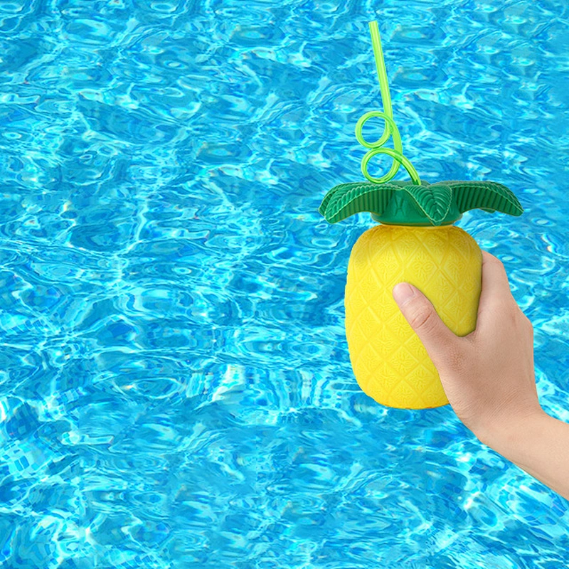 Wholesale custom party gift Plastic Tumbler cute pineapple shape fruits beer cup with straws for package juice water bottles