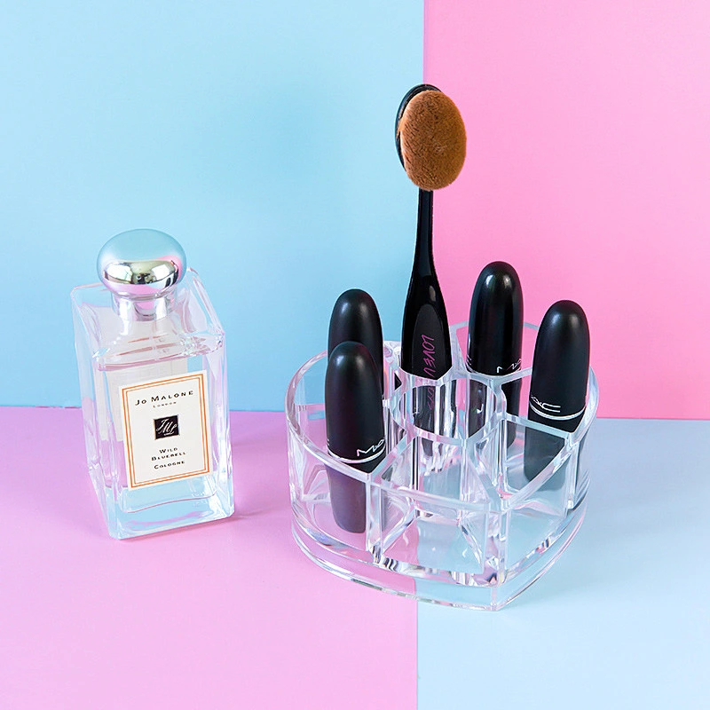 Amazon hot selling heart shaped acrylic lipstick case holder organizer