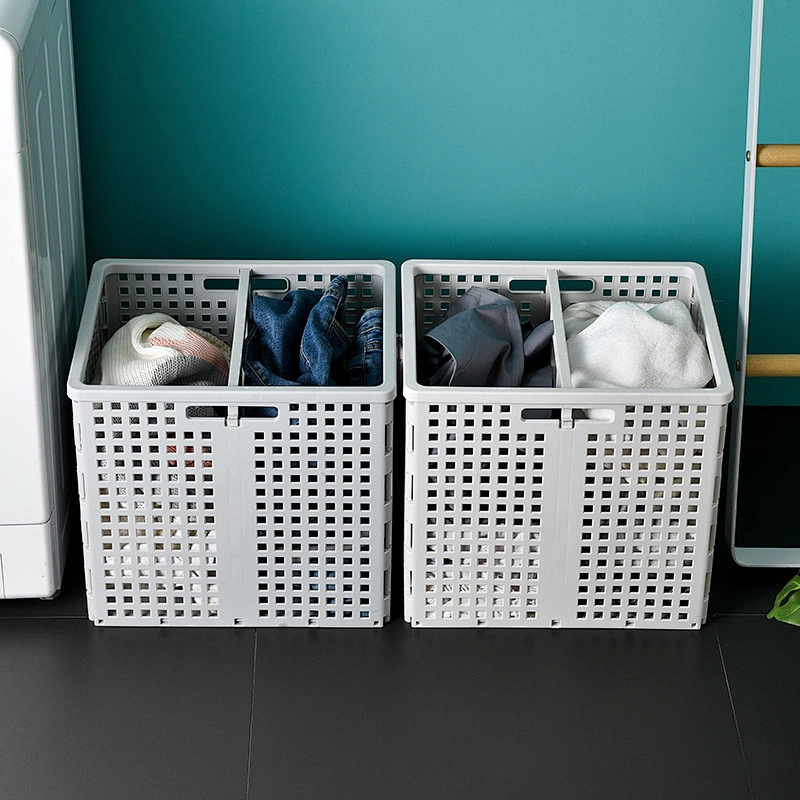 bathroom collapsible folding kids plastic dirty laundry storage basket foldable with divider