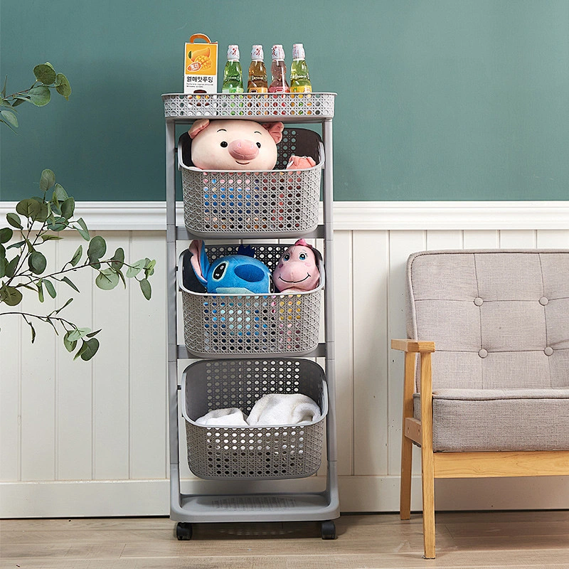 3 layers plastic removable laundry storage basket with wheels