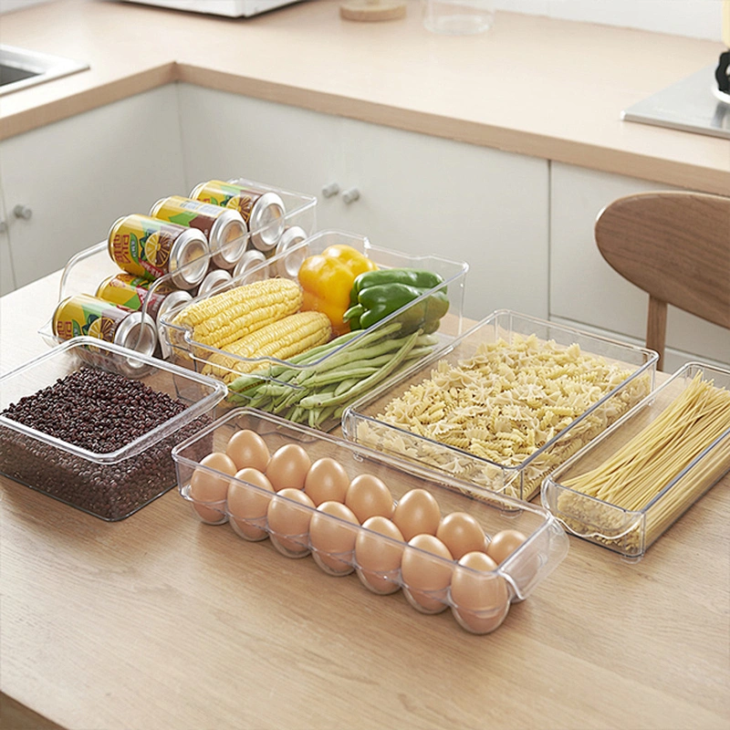 clear stackable plastic kitchen fridge storage organizer drawer box refrigerator food container boxes bins rack with Handles
