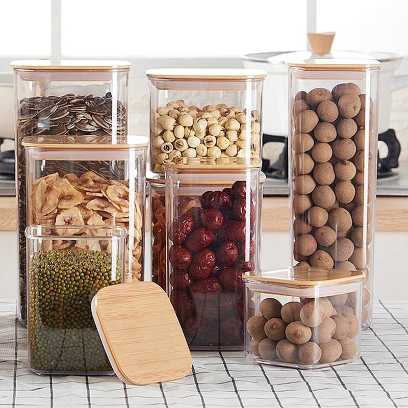 Plastic Easy bottles Lock kitchen sealed jars with lids square airless cookie candy storage transparent jar in bulk