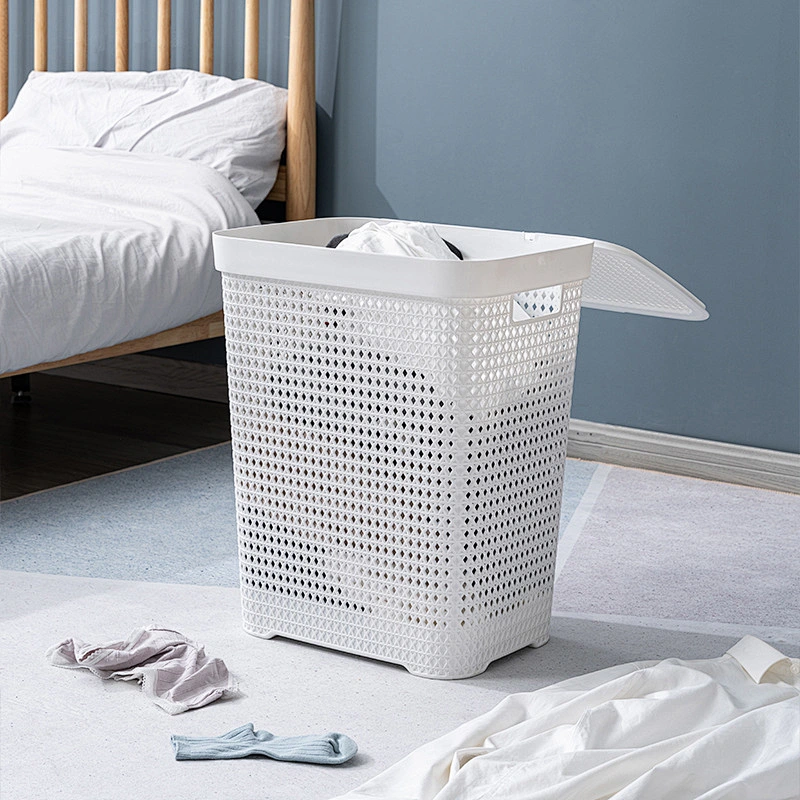 Amazon hot sell bathroom eco friendly cheap plastic storage container baskets with lids and handles home wholesale