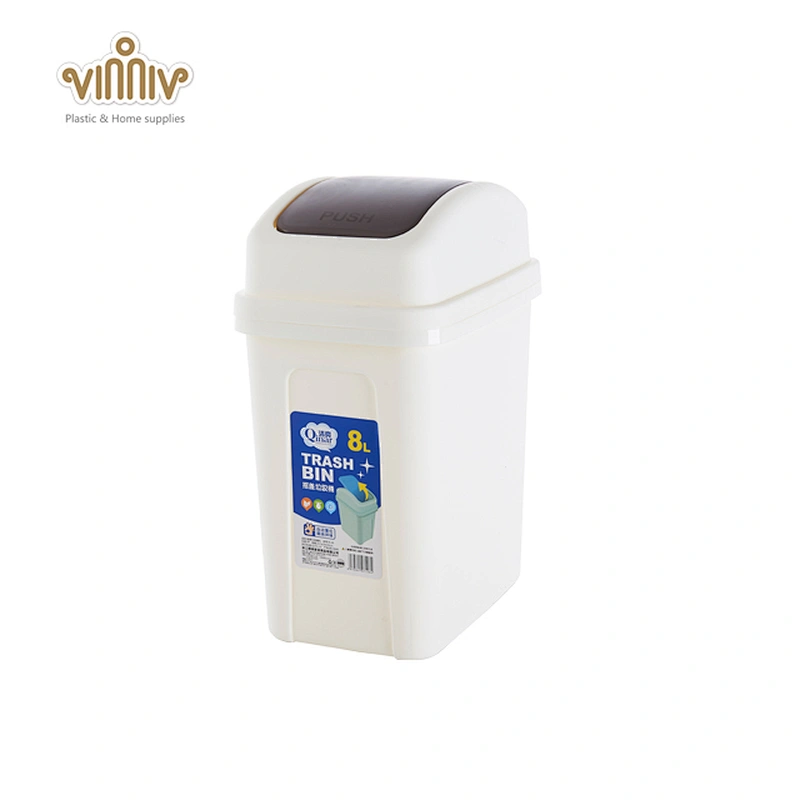 8L square swing cover plastic waste bin