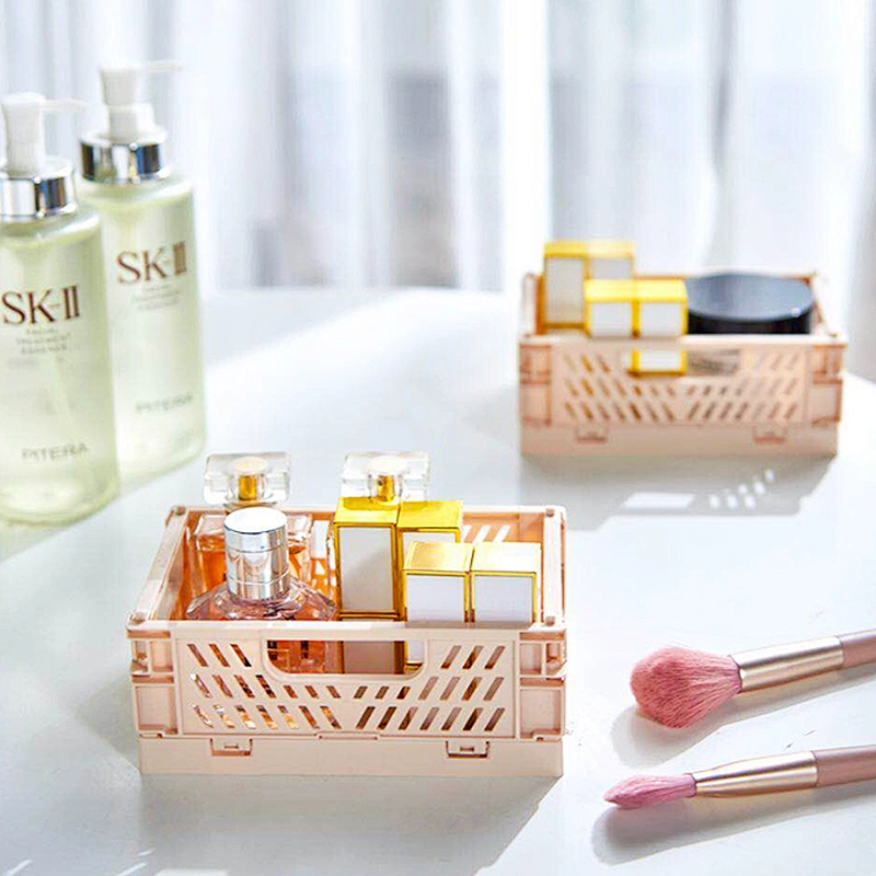 stackable collapsible plastic storage Mini basket desk organizer cosmetic Foldable container