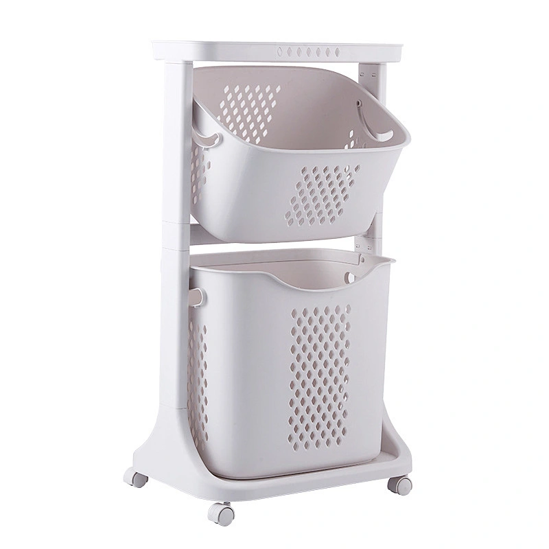 2 tier plastic bathroom storage shelves stacking basket laundry racks