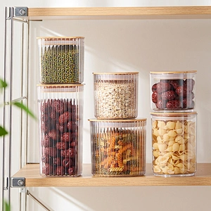 Round Easy food lock honey candy eco friendly air tight jar with wood grain lid packaging jars plastic Canister