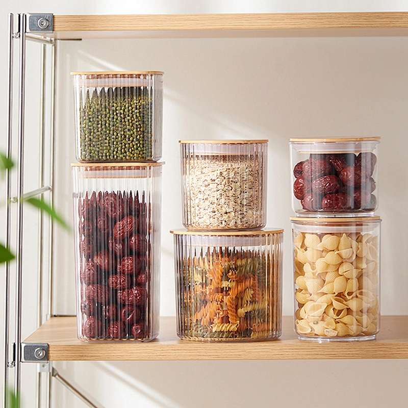 Round Easy food lock honey candy eco friendly air tight jar with wood grain lid packaging jars plastic Canister