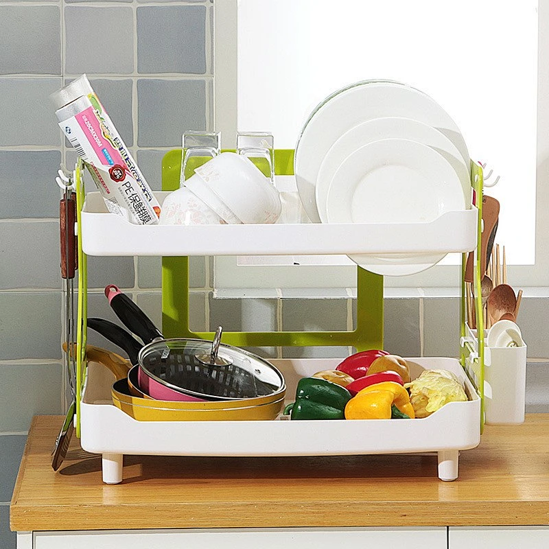 2 tier kitchen plastic cabinet dish drying drainer plate drain rack dish bowl sink racks and holders